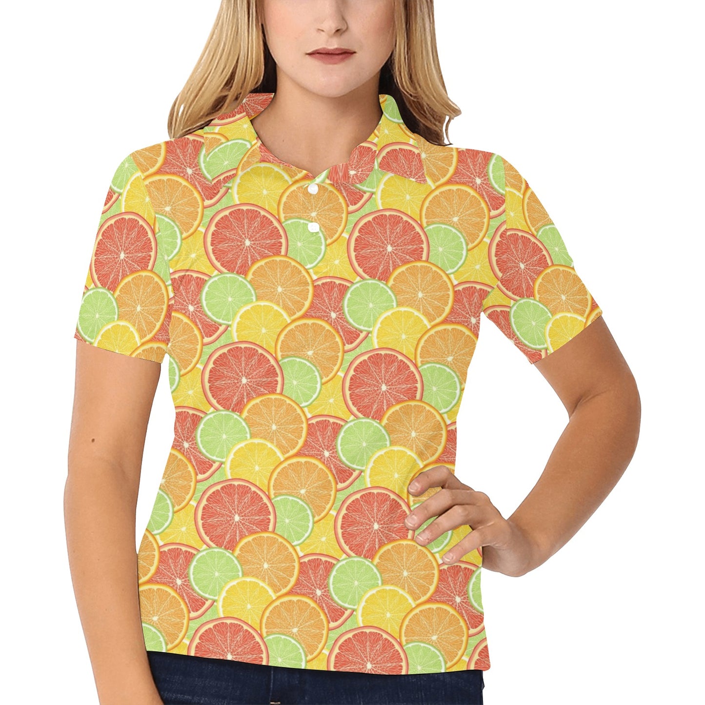 Grapefruit Pattern Print Design GF01 Women's Polo Shirt