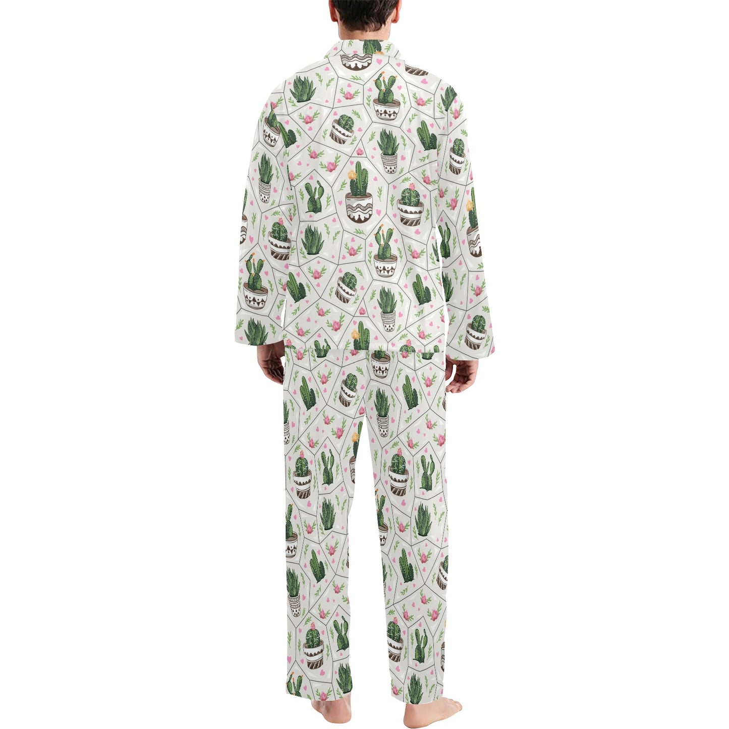 Cactus Pattern Print Design 04 Men's Long Pajama Set