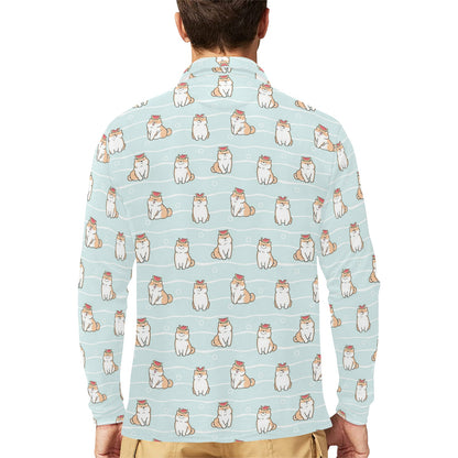 Shiba Inu Print Design LKS3011 Long Sleeve Polo Shirt For Men's