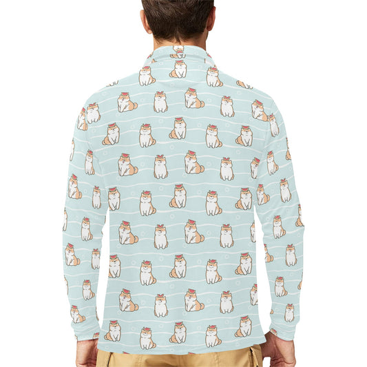 Shiba Inu Print Design LKS3011 Long Sleeve Polo Shirt For Men's