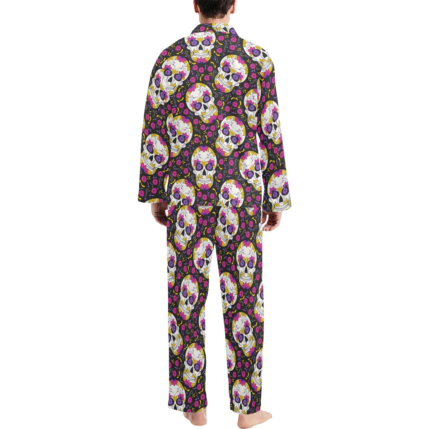sugar skull Floral Pattern Men's Long Pajama Set
