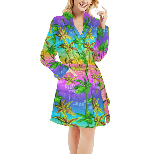 Palm Tree Rainbow Pattern Women's Fleece Robe