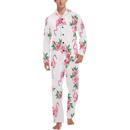 Flamingo Rose Pattern Men's Long Pajama Set