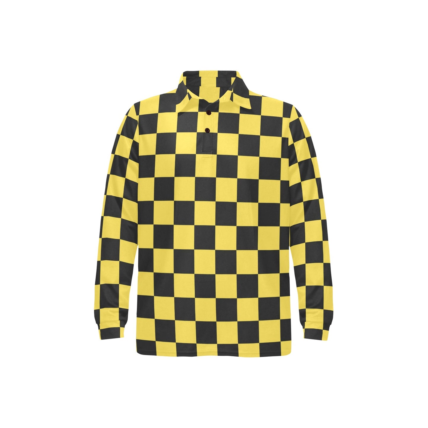 Checkered Yellow Pattern Print Design 03 Long Sleeve Polo Shirt For Men's