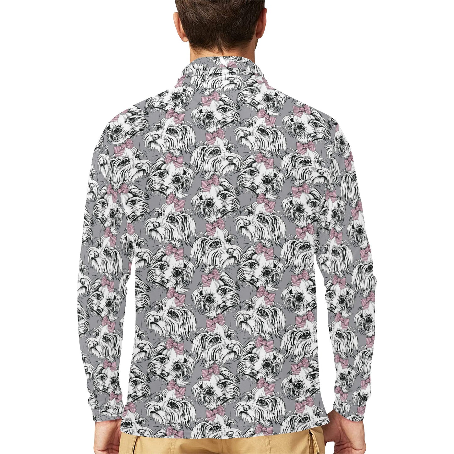 Maltese Pattern Print Design 01 Long Sleeve Polo Shirt For Men's