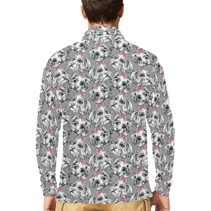 Maltese Pattern Print Design 01 Long Sleeve Polo Shirt For Men's