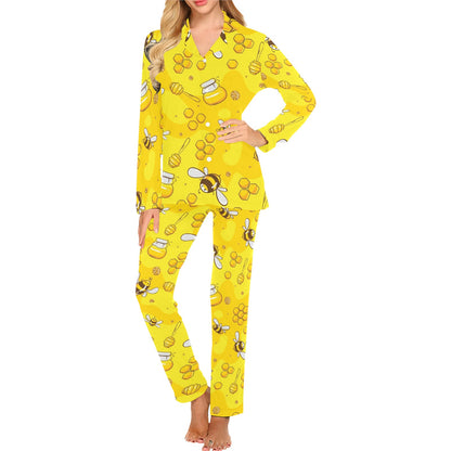 Bee Pattern Print Design BEE01 Women's Long Pajama Set
