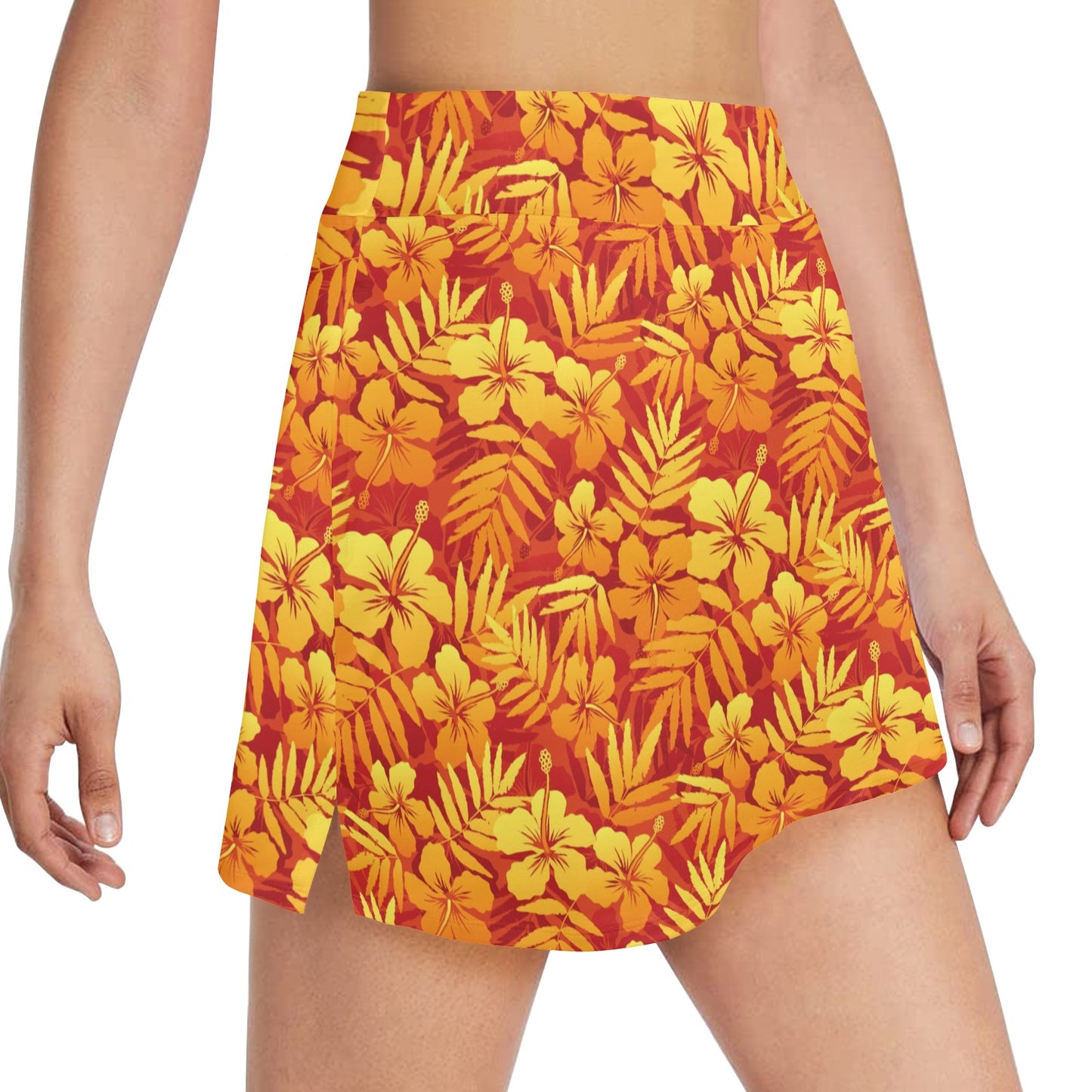 Hibiscus Summer Print Design LKS302 Women's Golf Skirt with Pocket