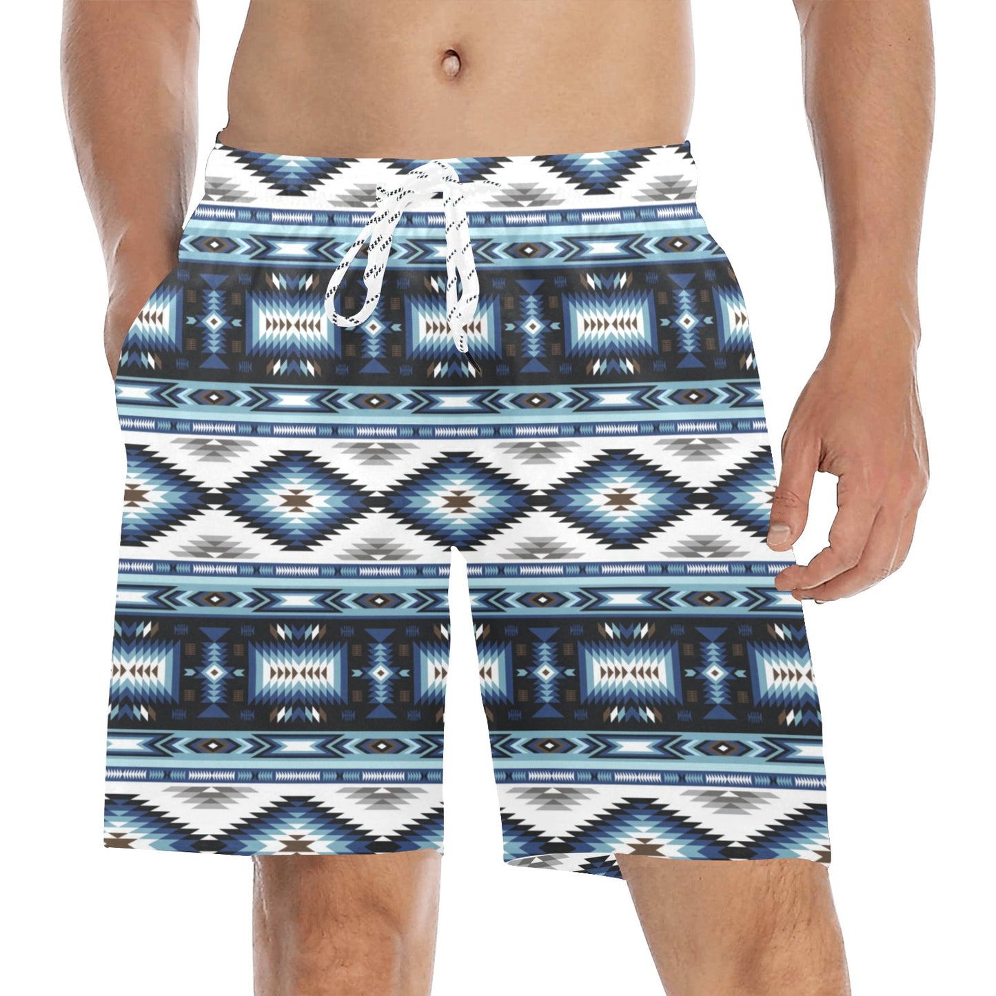 Navajo Dark Blue Print Pattern Men's Swim Trunks Beach Shorts