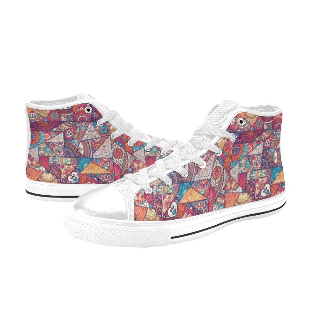 Patchwork Print Design LKS401 Men's High Top Canvas Shoes