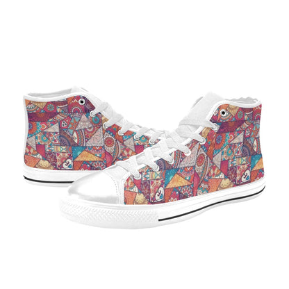 Patchwork Print Design LKS401 Men's High Top Canvas Shoes