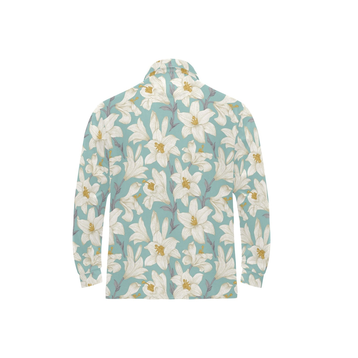 Lily Pattern Print Design 02 Long Sleeve Polo Shirt For Men's