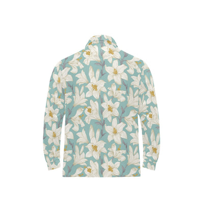 Lily Pattern Print Design 02 Long Sleeve Polo Shirt For Men's