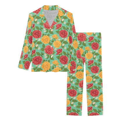 Dahlia Pattern Print Design DH011 Women's Long Pajama Set