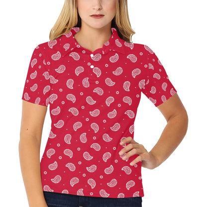 Bandana Red Paisley Print Design LKS305 Women's Polo Shirt