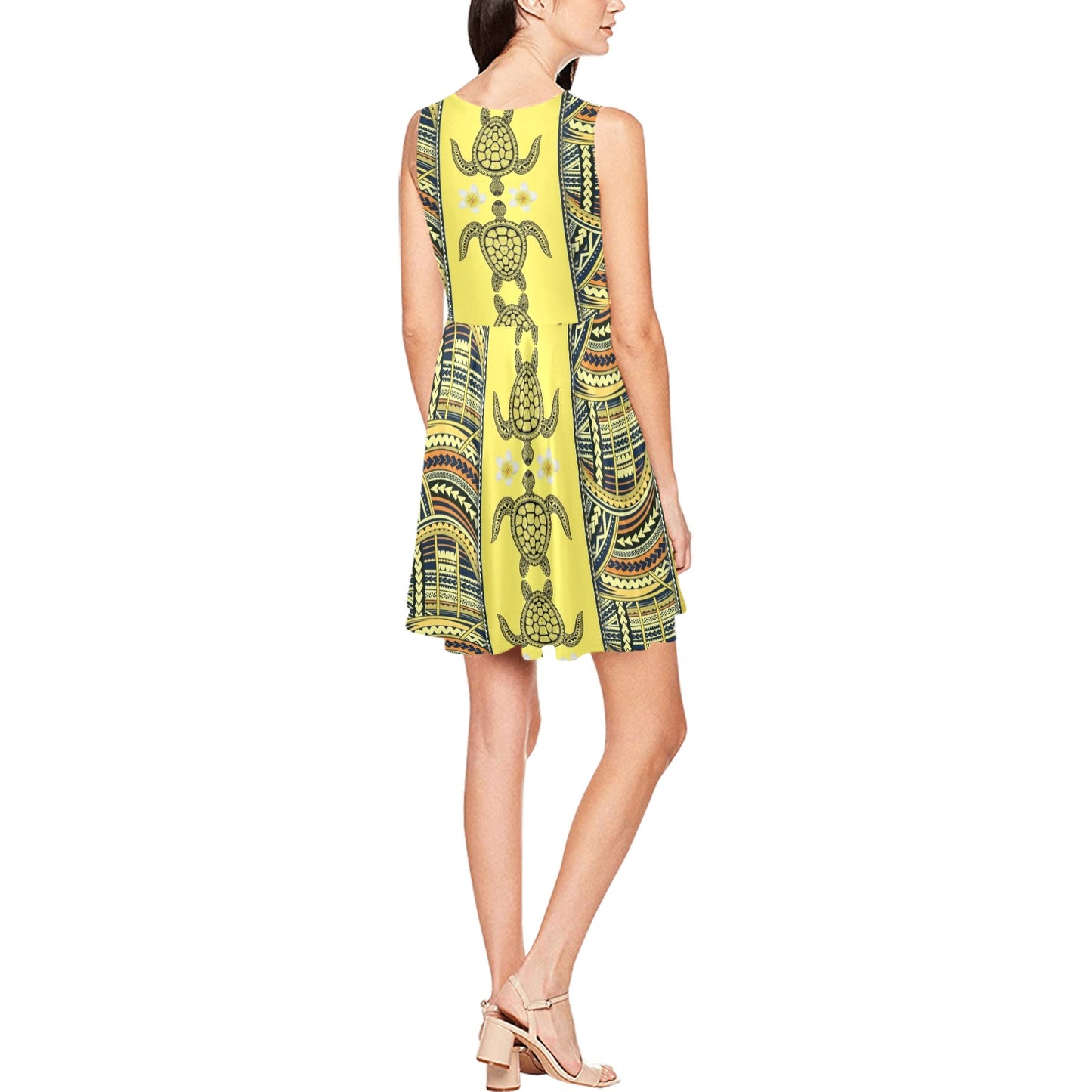 Polynesian Turtle Hawaiian Design Print Sleeveless Dress