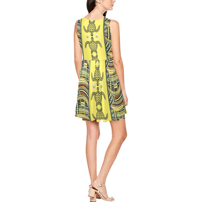 Polynesian Turtle Hawaiian Design Print Sleeveless Dress