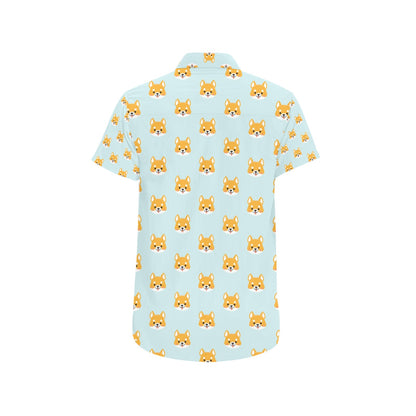 Shiba Inu Print Design LKS301 Men Short Sleeve Button Up Shirt