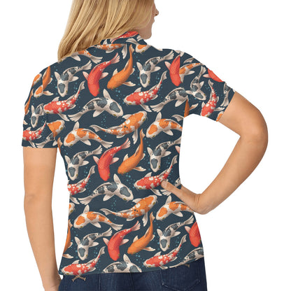 Koi Carp Cute Design Themed Print Women's Polo Shirt