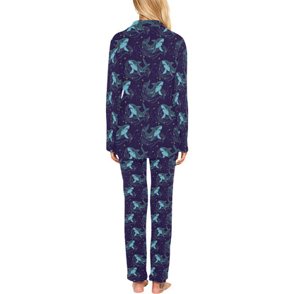 Shark Themed Print Women's Long Pajama Set