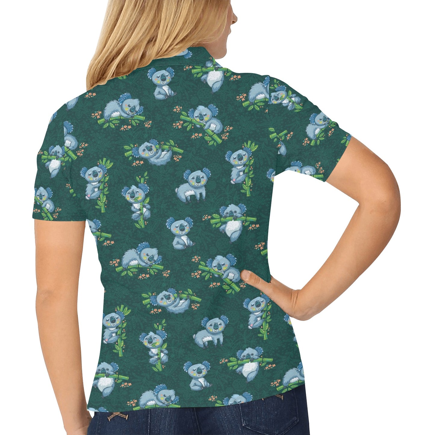 Koala Blue Design Print Women's Polo Shirt