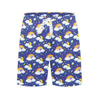 Rainbow Space Design Print Men's Swim Trunks Beach Shorts