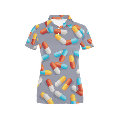 Pill Pattern Print Design A01 Women's Polo Shirt