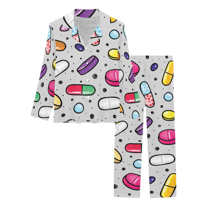 Pill Pattern Print Design A04 Women's Long Pajama Set