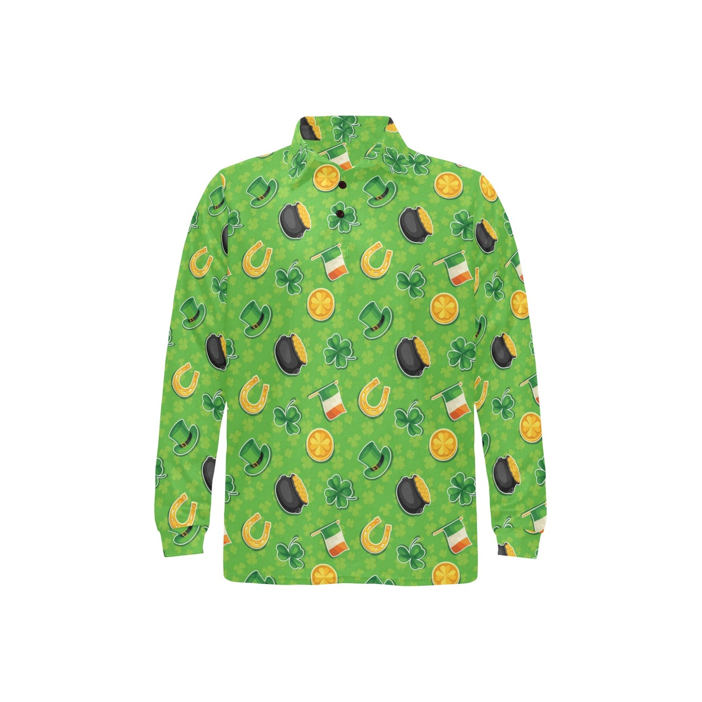 Shamrock Saint Patrick's Day Print Design LKS302 Long Sleeve Polo Shirt For Men's
