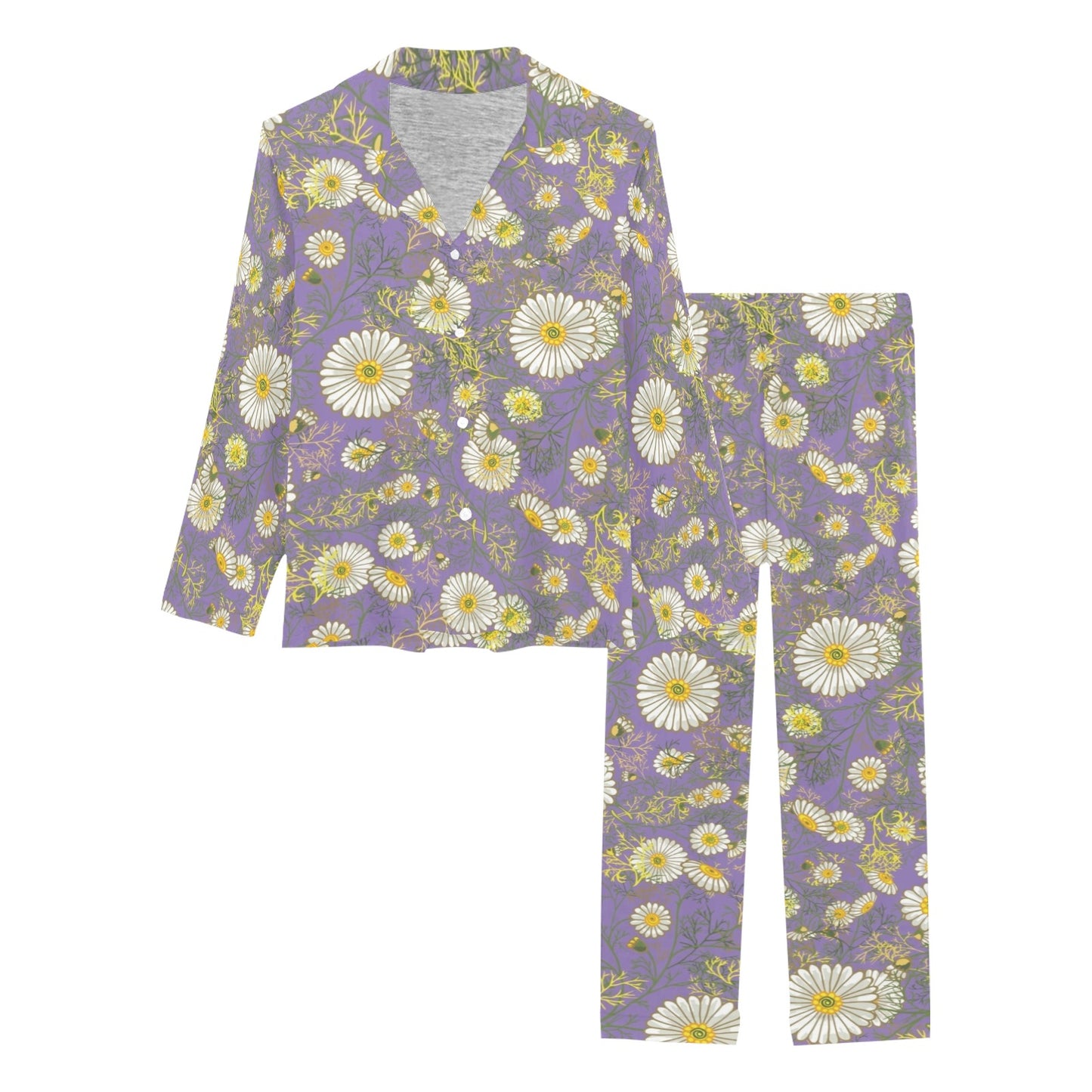 Daisy Pattern Print Design DS011 Women's Long Pajama Set