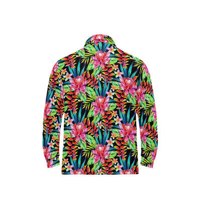 Heliconia Pattern Print Design HL02 Long Sleeve Polo Shirt For Men's