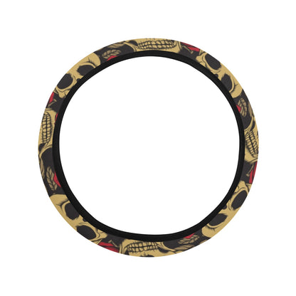 Skull And Roses Print Design LKS302 Steering Wheel Cover with Elastic Edge