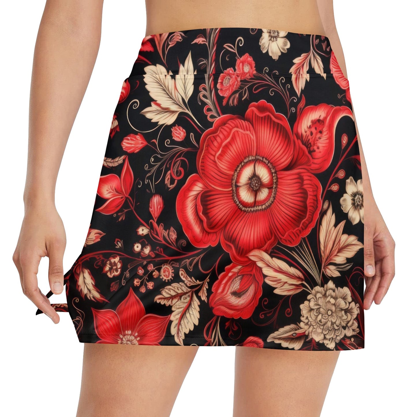 Bandana Style with Red Hibiscus Women's Golf Skirt with Pocket
