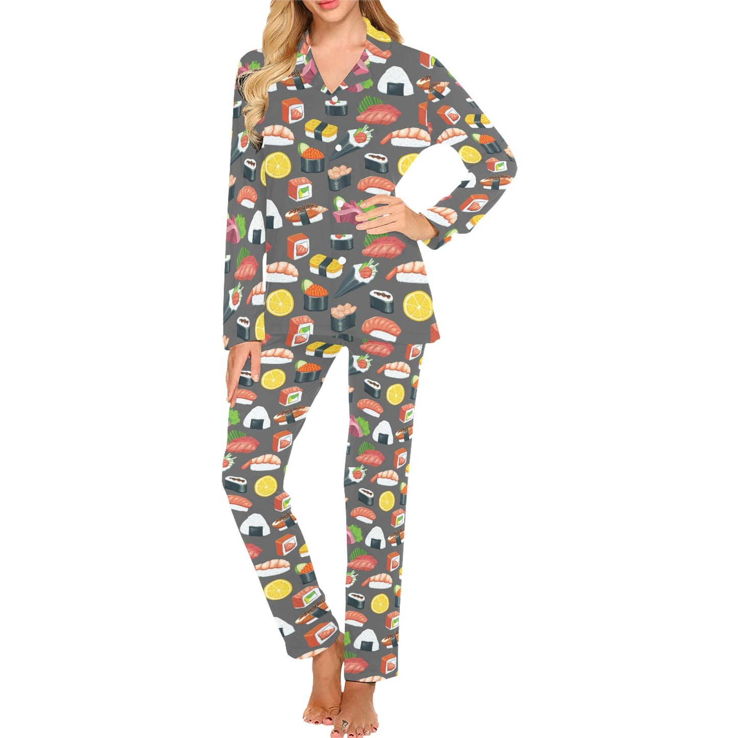Sushi Pattern Print Women's Long Pajama Set