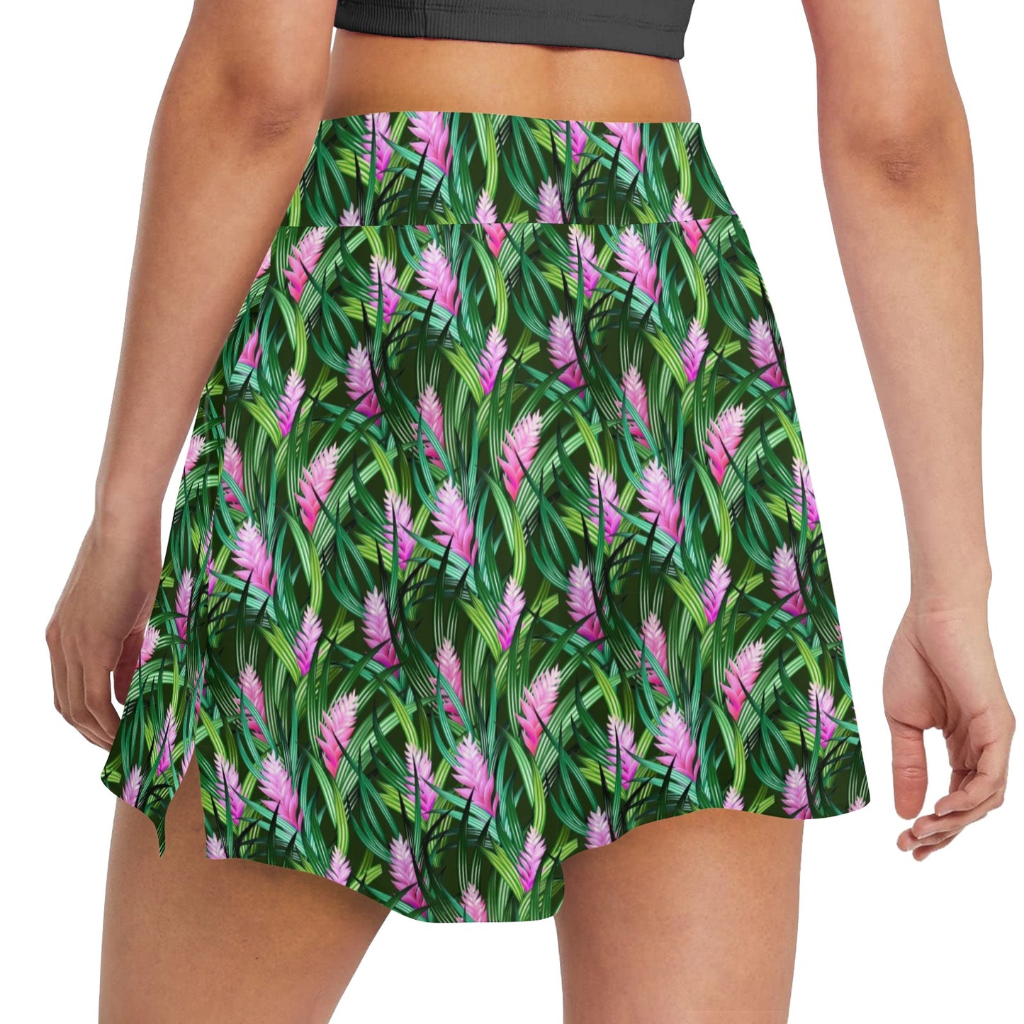 Tropical Folower Pink Heliconia Print 17" Golf & Pickleball Skort with Pockets