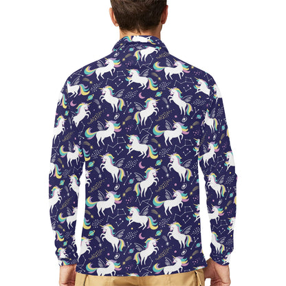 Unicorn Print Design LKS305 Long Sleeve Polo Shirt For Men's