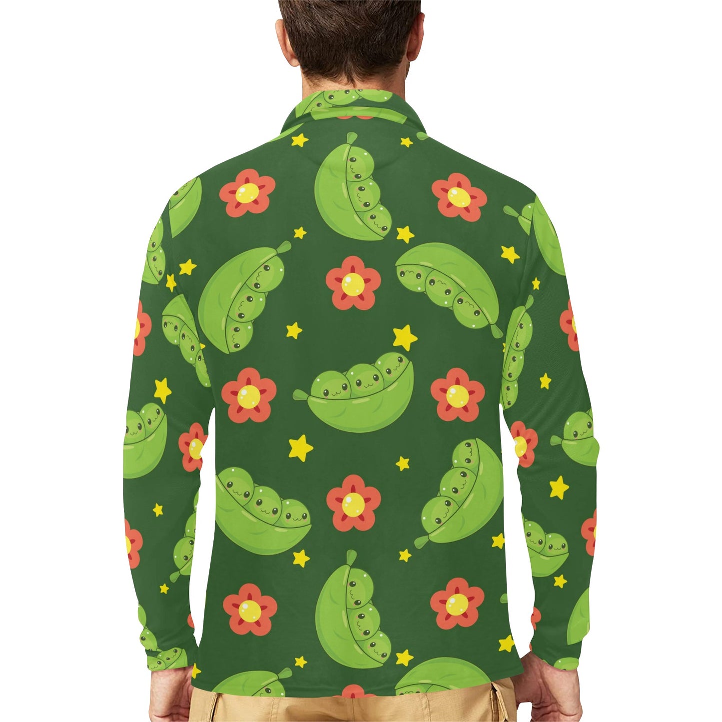 Peas Pattern Print Design A01 Long Sleeve Polo Shirt For Men's