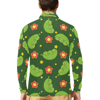 Peas Pattern Print Design A01 Long Sleeve Polo Shirt For Men's