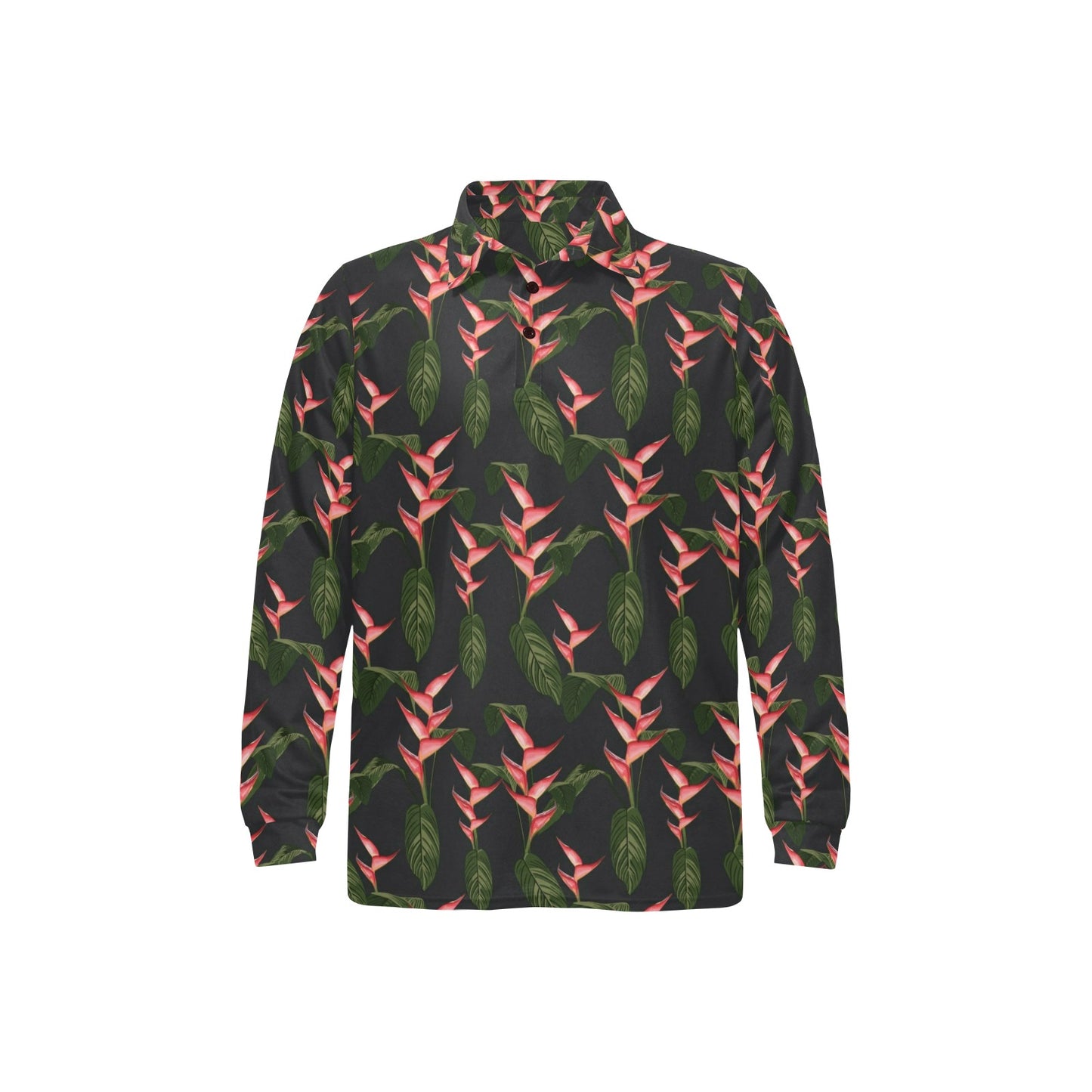 Heliconia Pattern Print Design HL07 Long Sleeve Polo Shirt For Men's