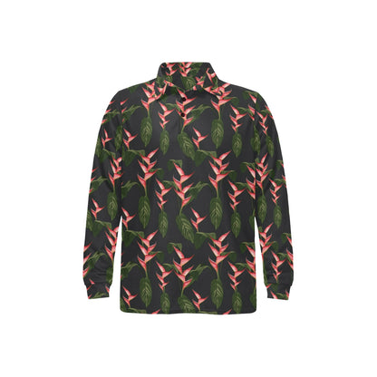 Heliconia Pattern Print Design HL07 Long Sleeve Polo Shirt For Men's