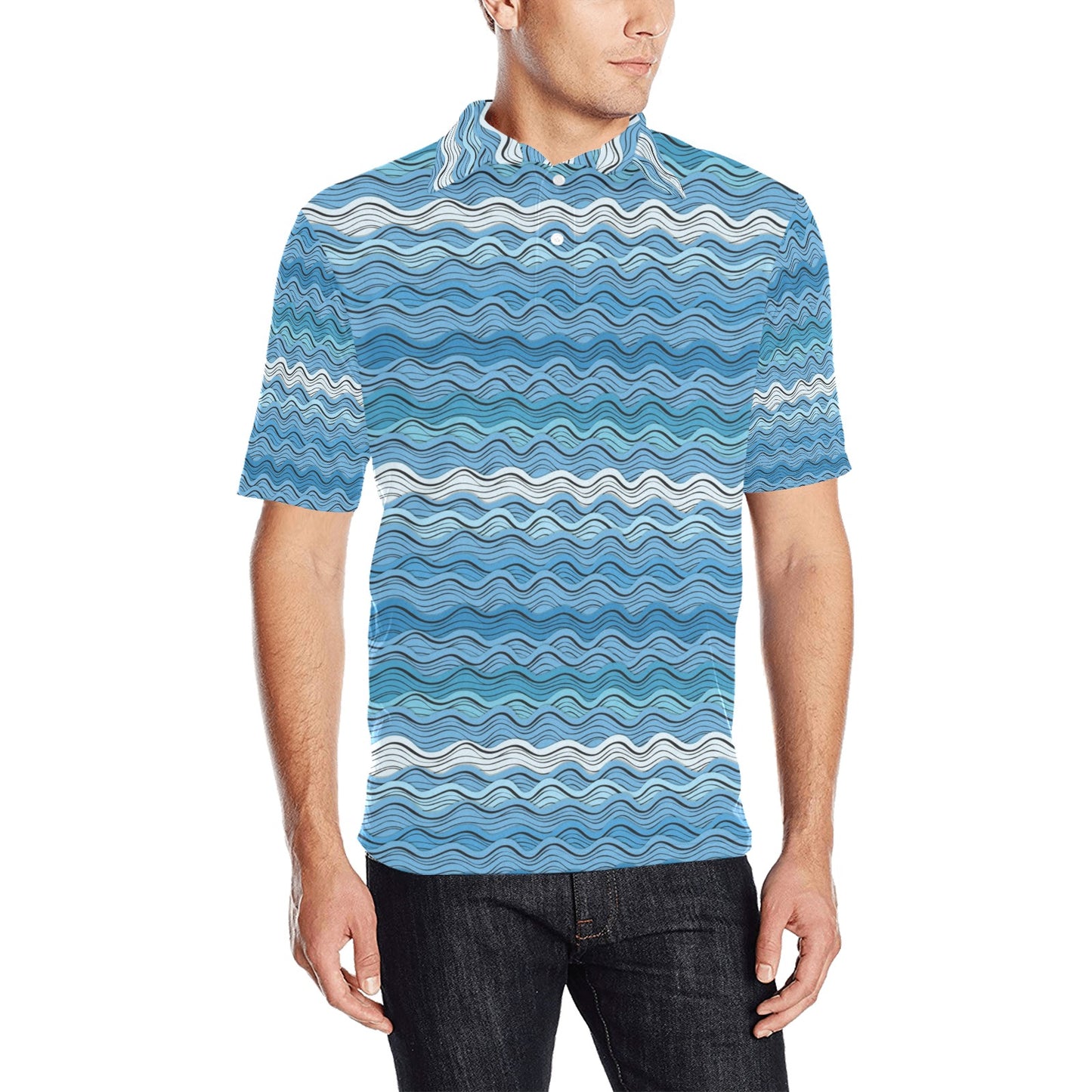 Wave Print Design LKS301 Men Polo Shirt