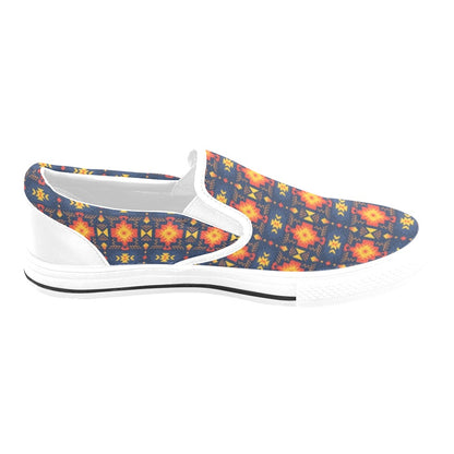 Southwest Pattern Print Design LKS307 White Slip Ons Canvas Women's Shoes