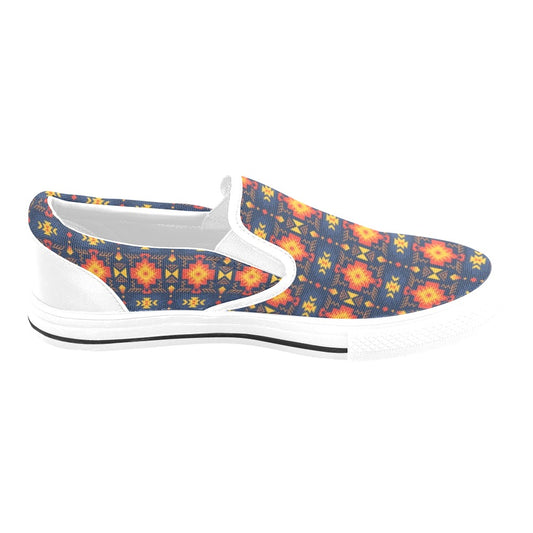 Southwest Pattern Print Design LKS307 White Slip Ons Canvas Women's Shoes