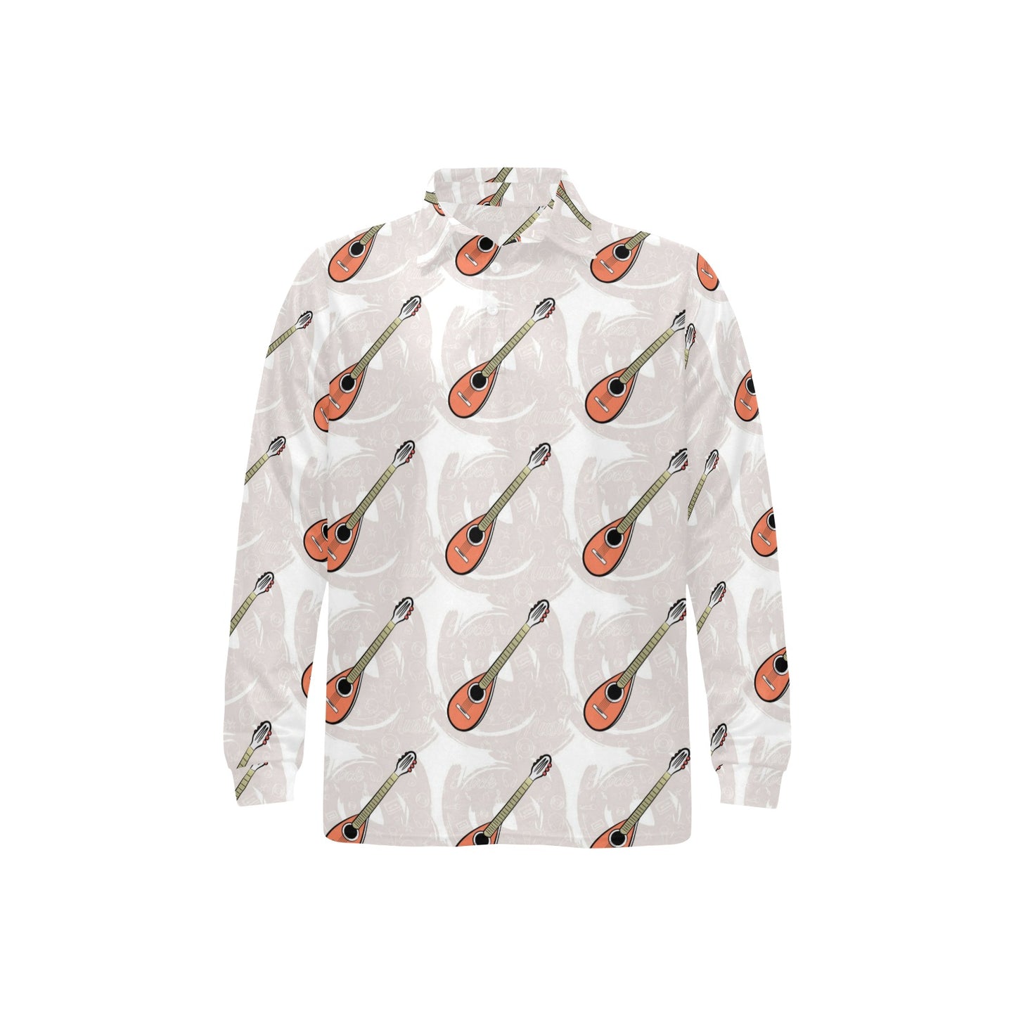Mandolin Pattern Print Design 03 Long Sleeve Polo Shirt For Men's