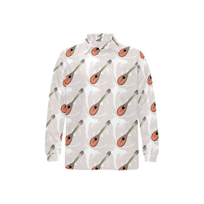 Mandolin Pattern Print Design 03 Long Sleeve Polo Shirt For Men's