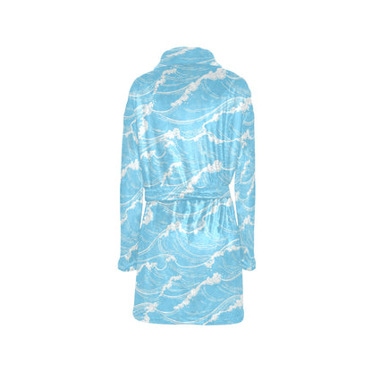 Ocean Wave Pattern Print Design A01 Women's Fleece Robe