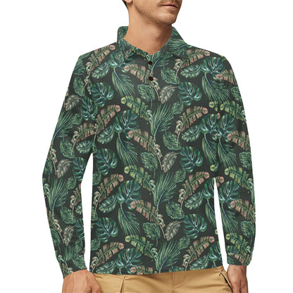 Banana Leaf Pattern Print Design 05 Long Sleeve Polo Shirt For Men's