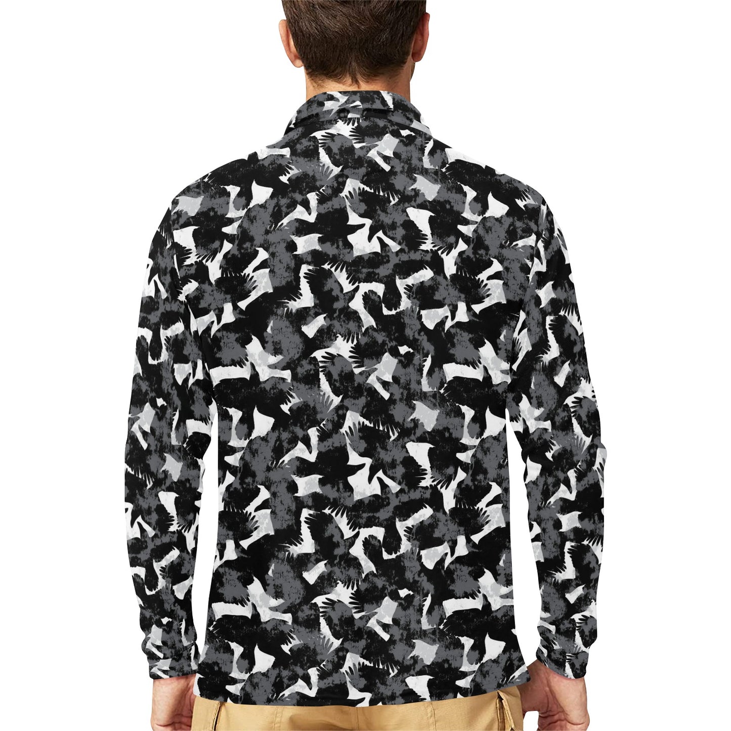 Crow Pattern Print Design 01 Long Sleeve Polo Shirt For Men's