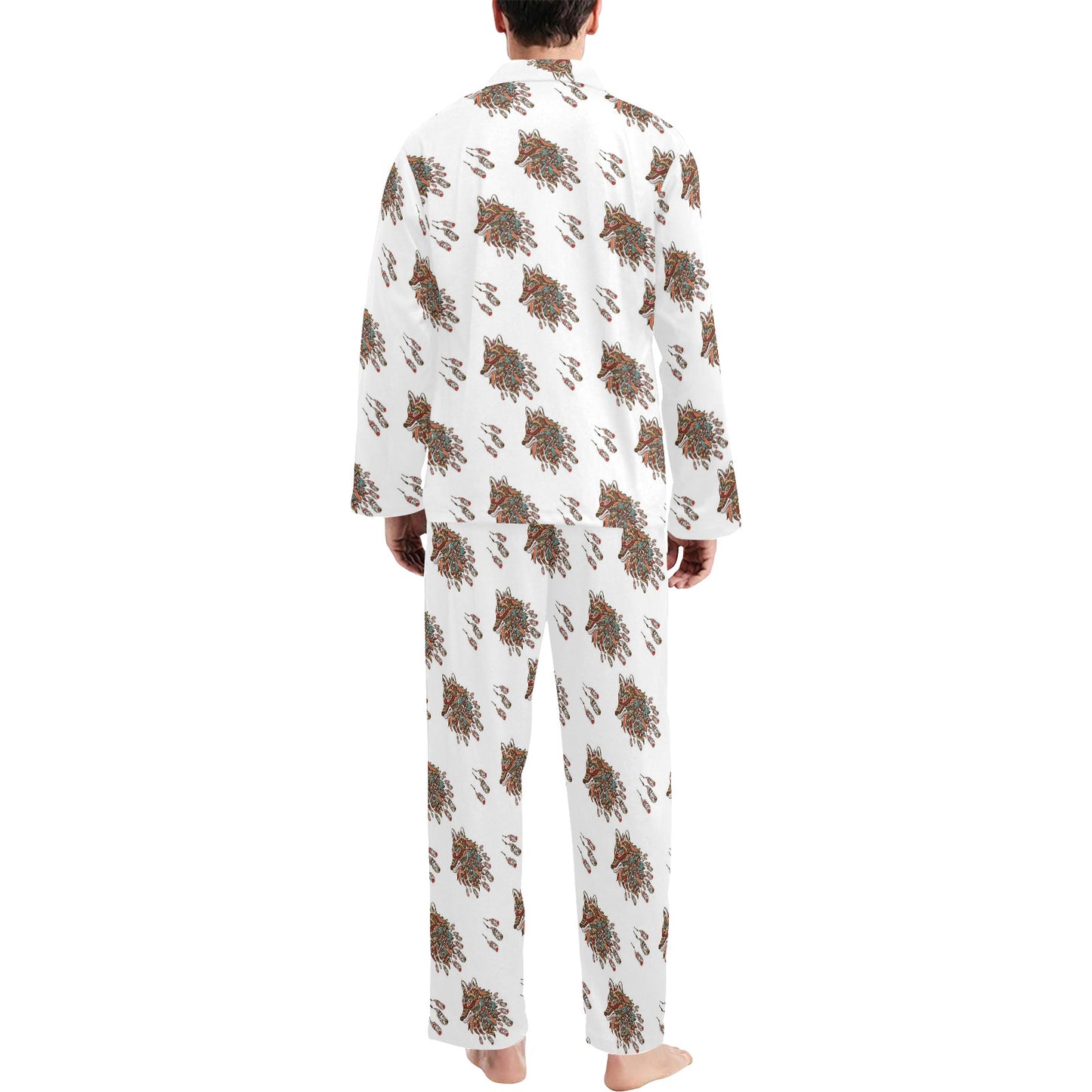 Aztec Wolf Pattern Print Design 02 Men's Long Pajama Set