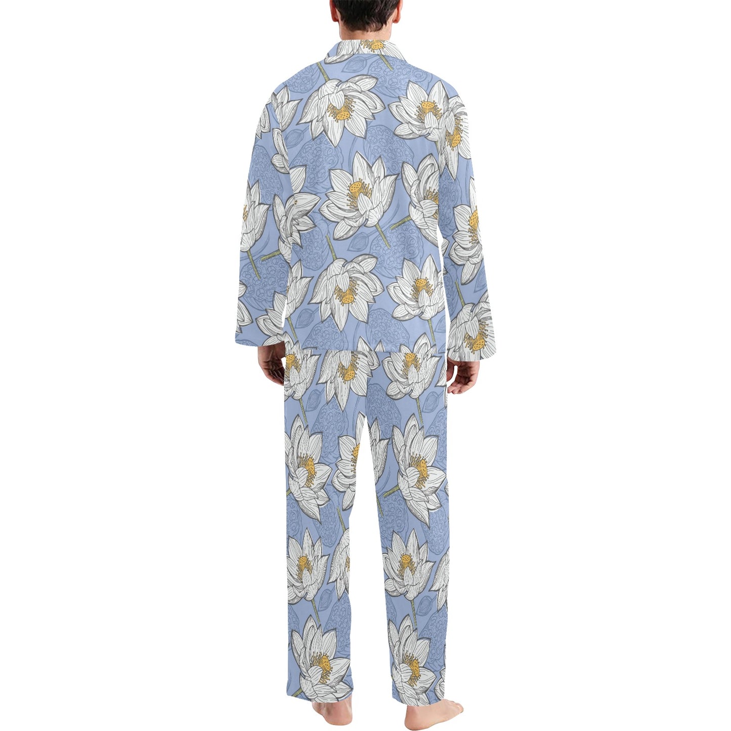Lotus Pattern Print Design 04 Men's Long Pajama Set